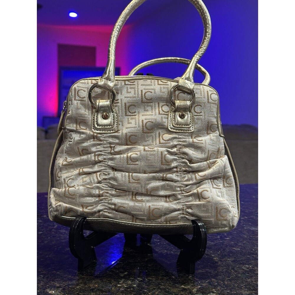 Liz Claiborne Gold Fabric & Faux Leather Hand Bag